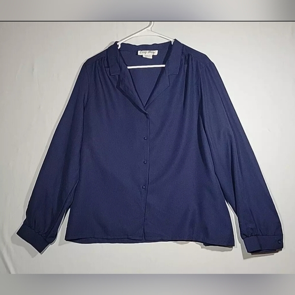 Vintage 1970s Lady Arrow Black Polyester Blouse Button-Up Shirt Size 8 - Picture 1 of 9